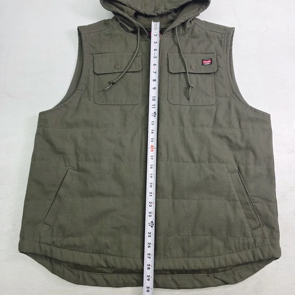 Wrangler Workwear Green Canvas Hooded Sleeveless Zip Vest Jacket Men's‎ 2XL EUC
